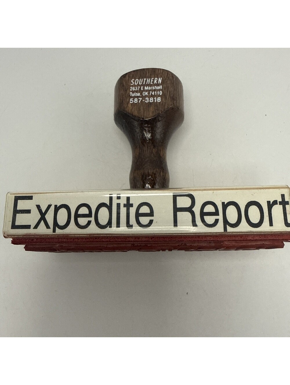 Vintage Oil Collectible Rare Baker Of Tools Wood Rubber Stamp Expedite Report